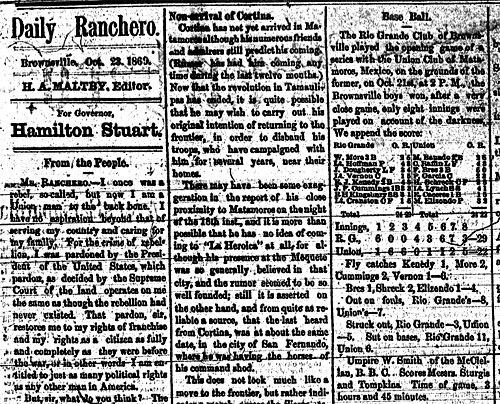 First report of the Union B.B.C appeared in the Daily Ranchero on October, 1869.